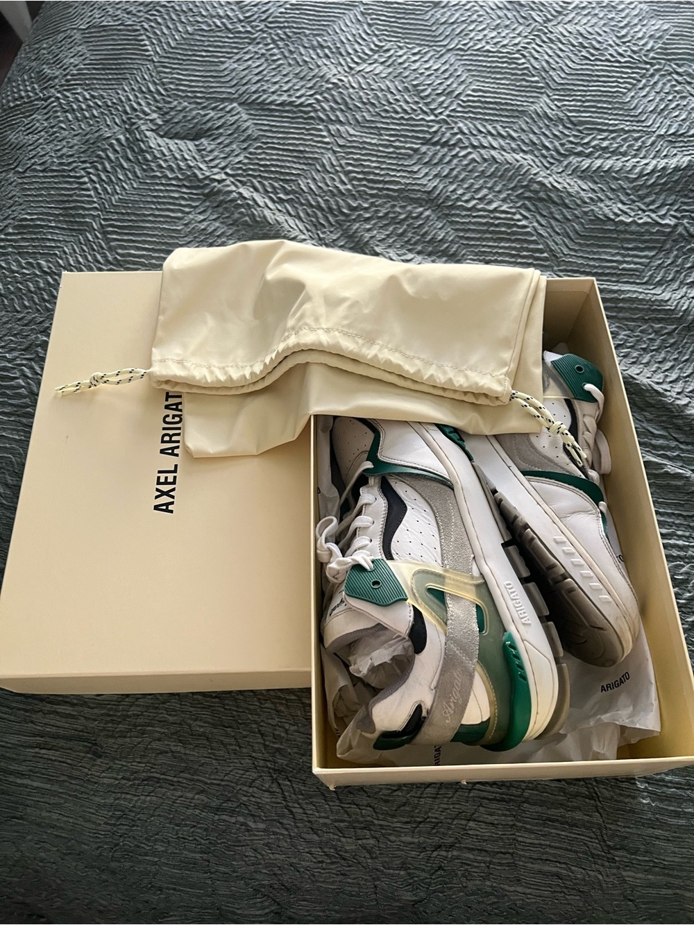 Axel Arigato White and Green Low-Top Sneakers